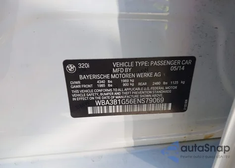 2014 BMW 320I from USA, damaged, VIN WBA3B1G56ENS79069